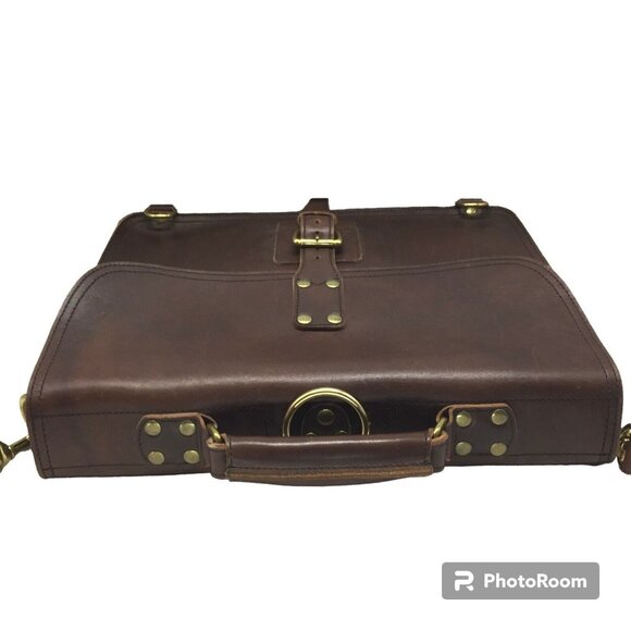 Briefcase Laptop Messenger LUX Quality Brass Handmade Brown Leather 16x12 NEW - Picture 6 of 10